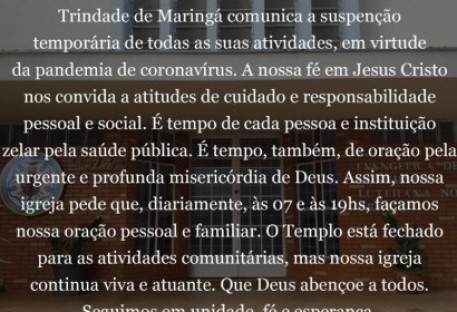 Comunicado da Comunidade Santíssima Trindade de Maringá/PR