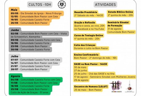 Agenda do Mês de Maio a Agosto 2024