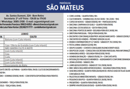 Cultos e programações da Luterana São Mateus